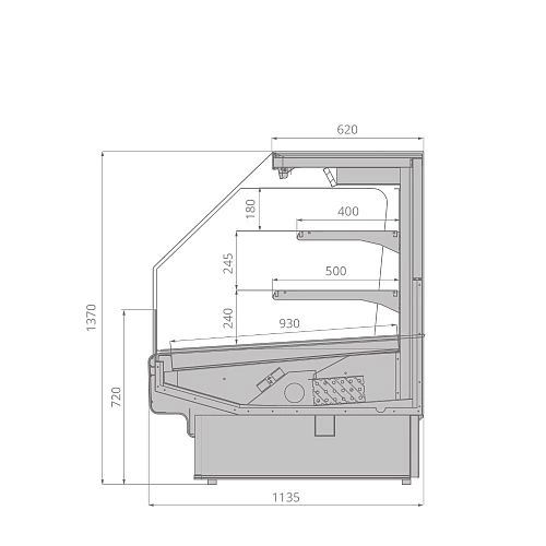 2fa7c77edf29b83f8fcd0da759764f90.webp Горка холодильная BRANDFORD AURORA SQ 125 TOP LIGHT вертикальная