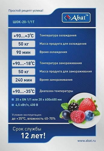 Шкаф шоковой заморозки ABAT ШОК-20-1/1Т-01