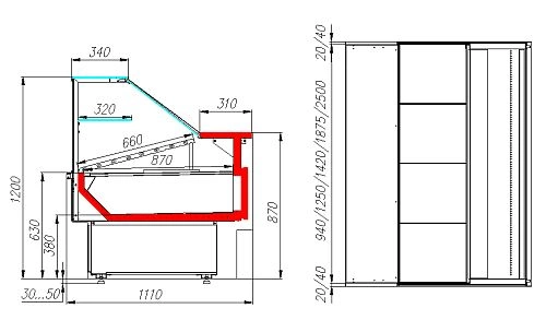 Витрина неохлаждаемая CARBOMA GC110 N 1,25-1 RAL1006